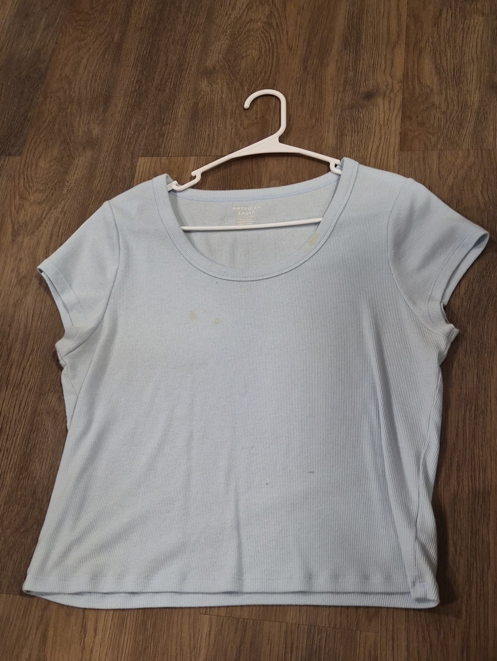 American Eagle Outfitters Light Blue Ribbed Scoop Neck Short Sleeve Tee